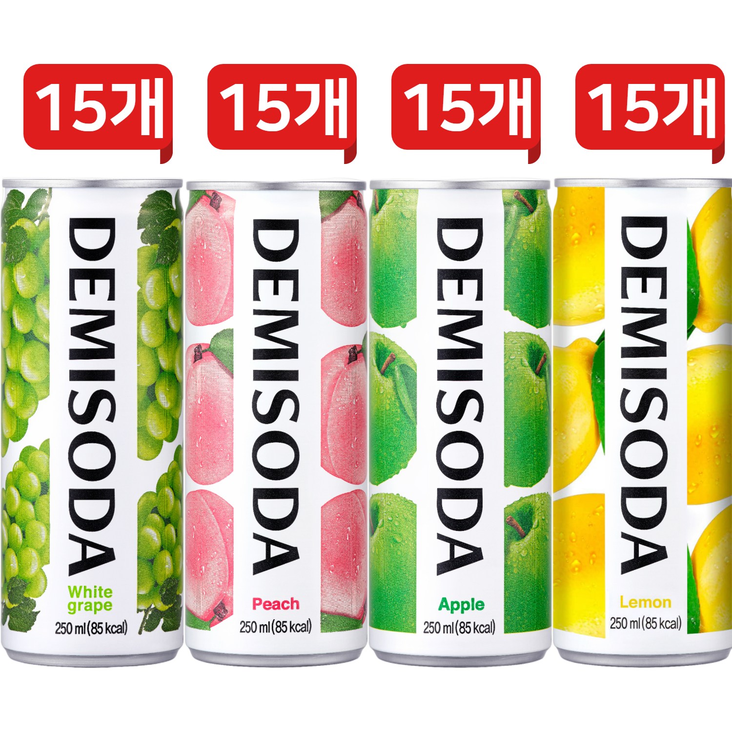 동아 데미소다 탄산캔음료 4종 각 15개씩 혼합(애플+청포도+레몬+복숭아) 39,900원