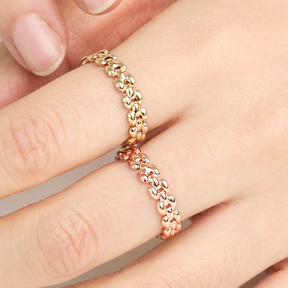 제이로사 14k 알렉스 할로우 체인 커플링 데일리 레이어드 볼륨 반지 297,000원