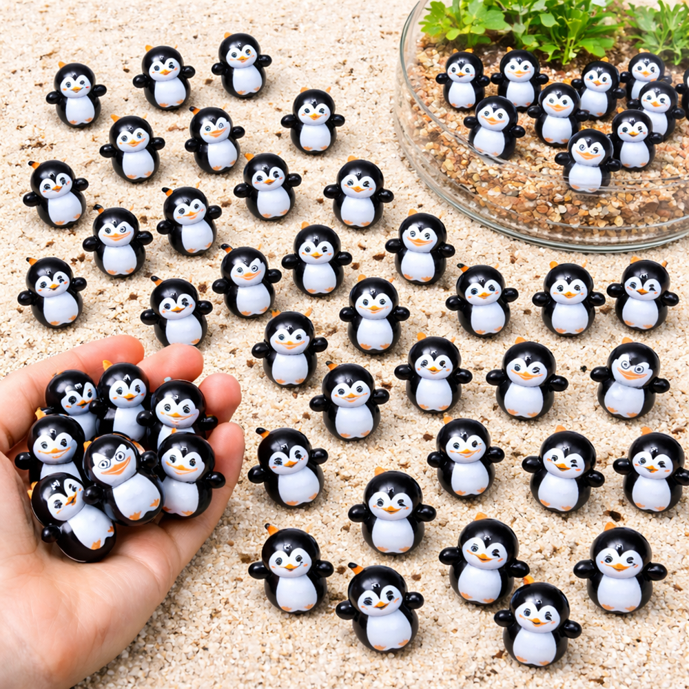 펭귄 미니 피규어 세트 귀여운 동물 장식 테라리움 소품 50개, 블랙 15,900원
