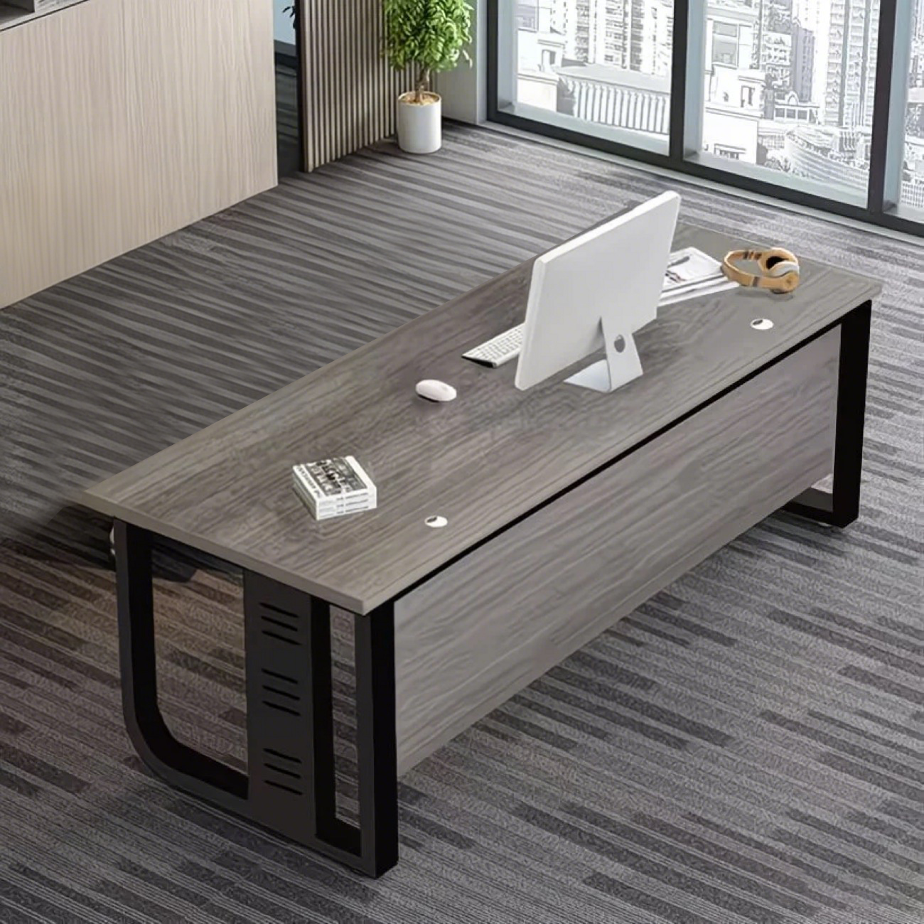 멀티수납 거실컴퓨터 대표 회장님 사무용 ㄱ자 사무실 서재 1인용 책상, 검정색(B) 297,800원