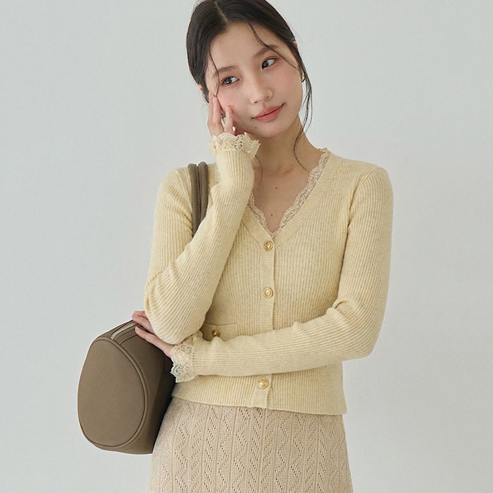 타니즈 에슬로 브이넥 레이스 긴팔 니트 여성 가디건 18,810원