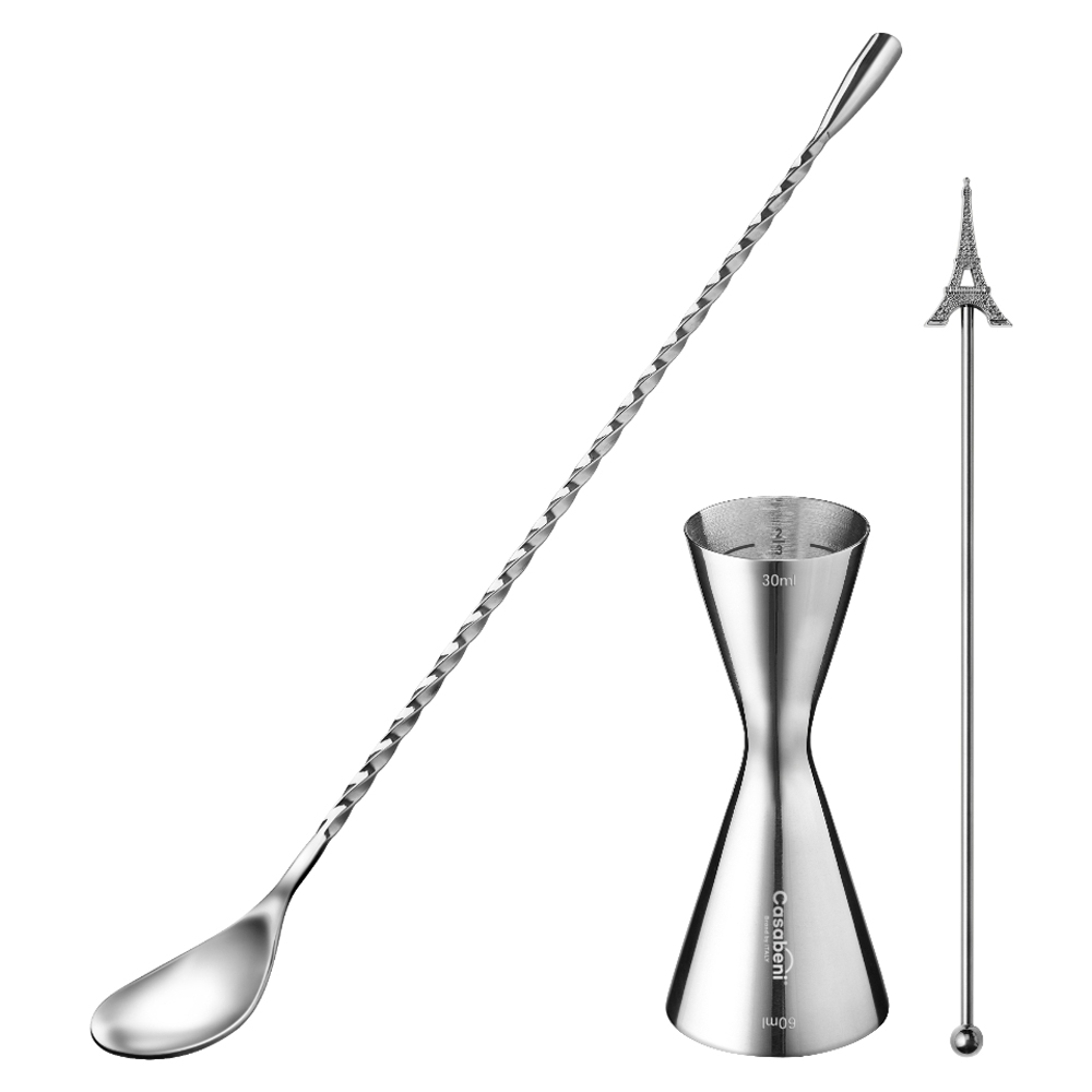 까사베니 홈텐딩 칵테일 하이볼 올스텐 계량지거 30ml / 60ml + 바스푼 30cm + 머들러 실버 에펠 세트 23,910원