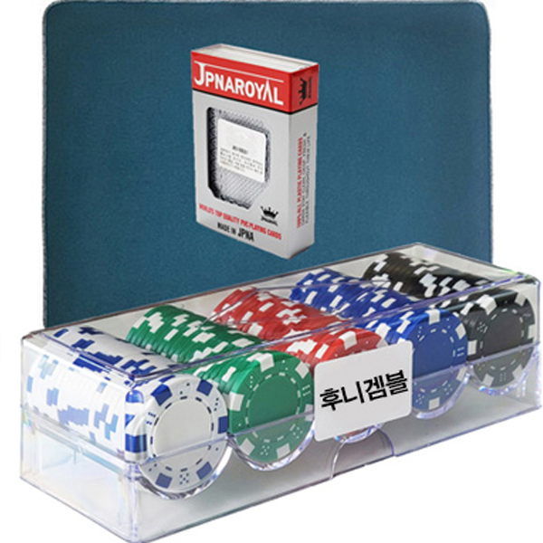 국제규격 선명한신료 컬러 포커칩 100p + 아크릴 케이스 + JPNA 플레잉 카드 + 매트 세트 26,500원