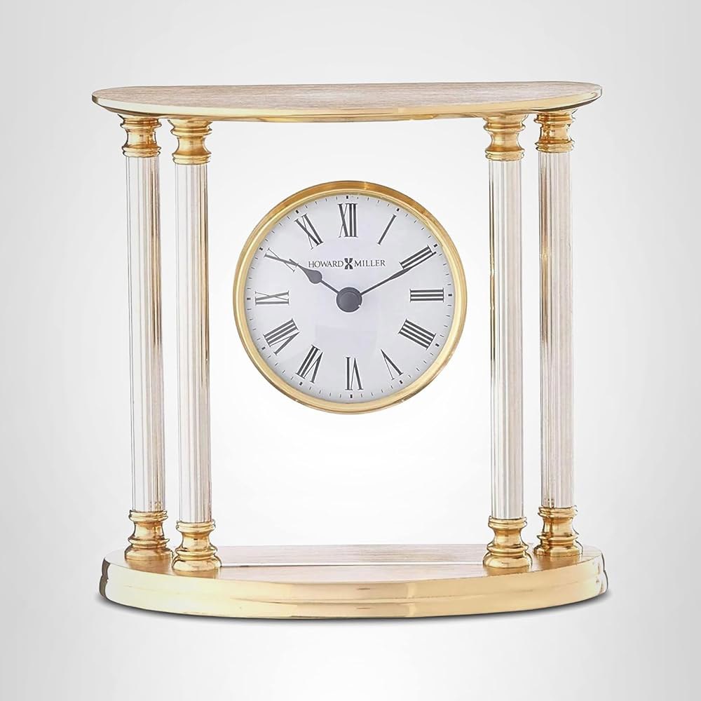 하워드 밀러 뉴올리언스 탁상용 시계 u2013 우아한 황동 액센트 시계, 팔라듐 도금 플룻 기둥 쿼츠 무브먼트 전통적인 오피스 맨텔 및 홈 데코 디자인 487,500원