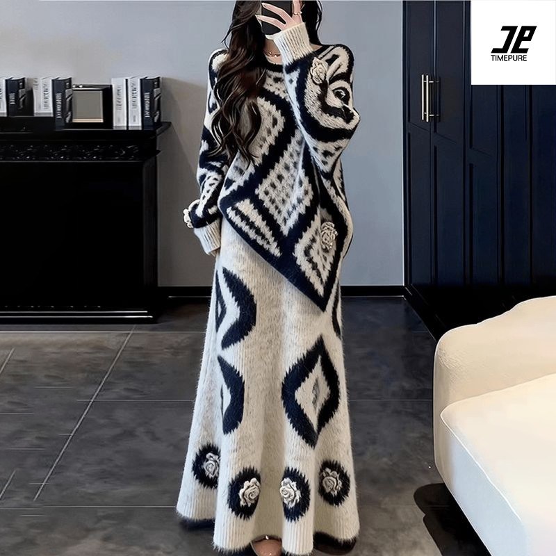 고급 니트 스커트 세트 봄 여성 블랙 니트 원피스 세트 우아한 블랙 니트 세트 데일리룩 A라인 니트 스커트 세트 59,800원