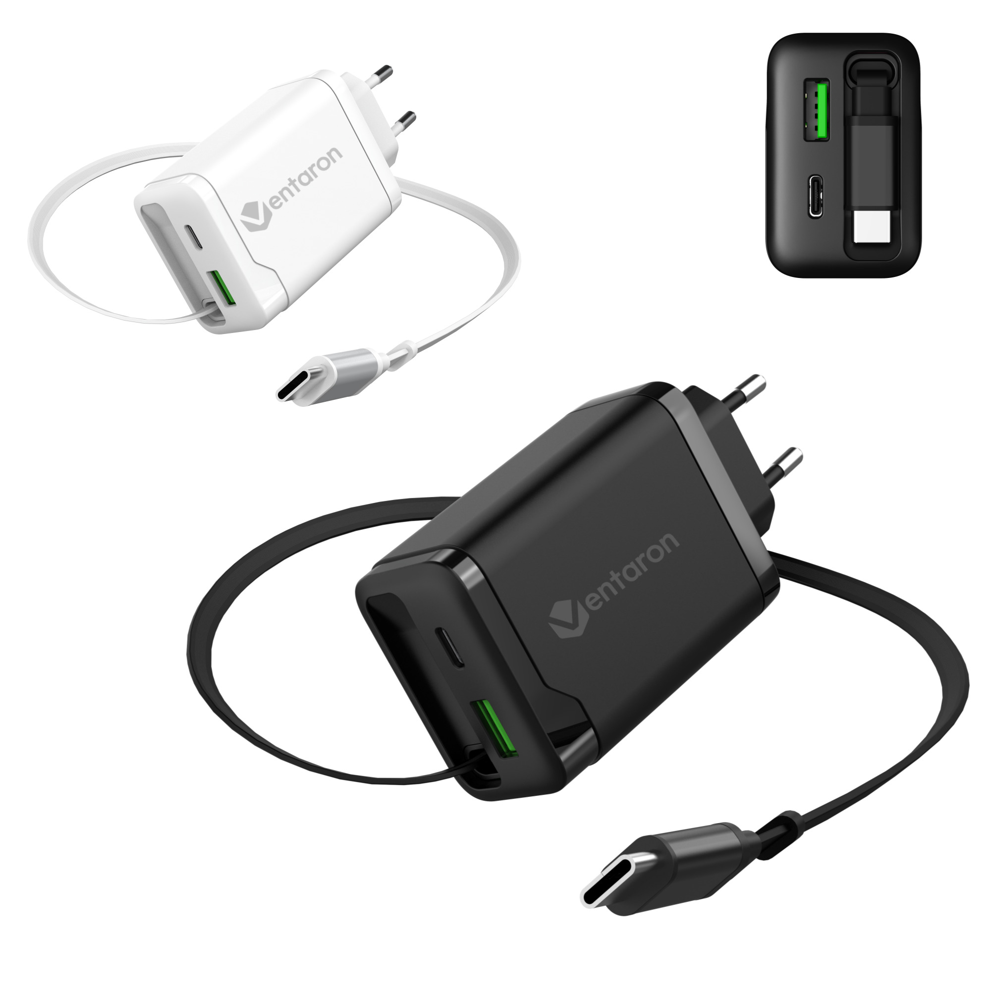 벤타론 GaN 65W C타입 케이블 일체형 내장형 초고속 2포트 멀티충전기, 1개, 화이트 39,900원