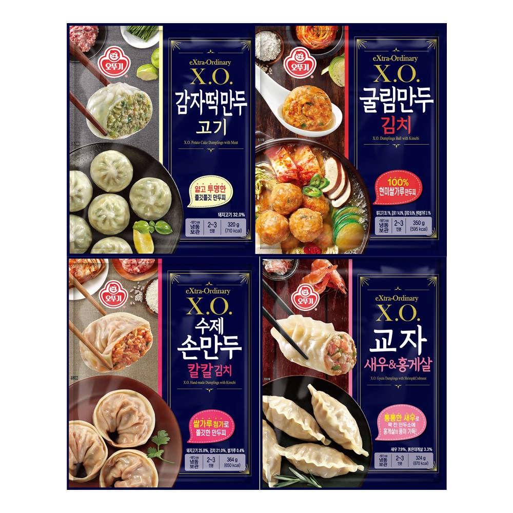 오뚜기 X.O.만두 4종세트(새우홍게살+굴림만두김치+수제손만두칼칼김치+감자떡만두고기), 2.716kg, 1세트 36,500원