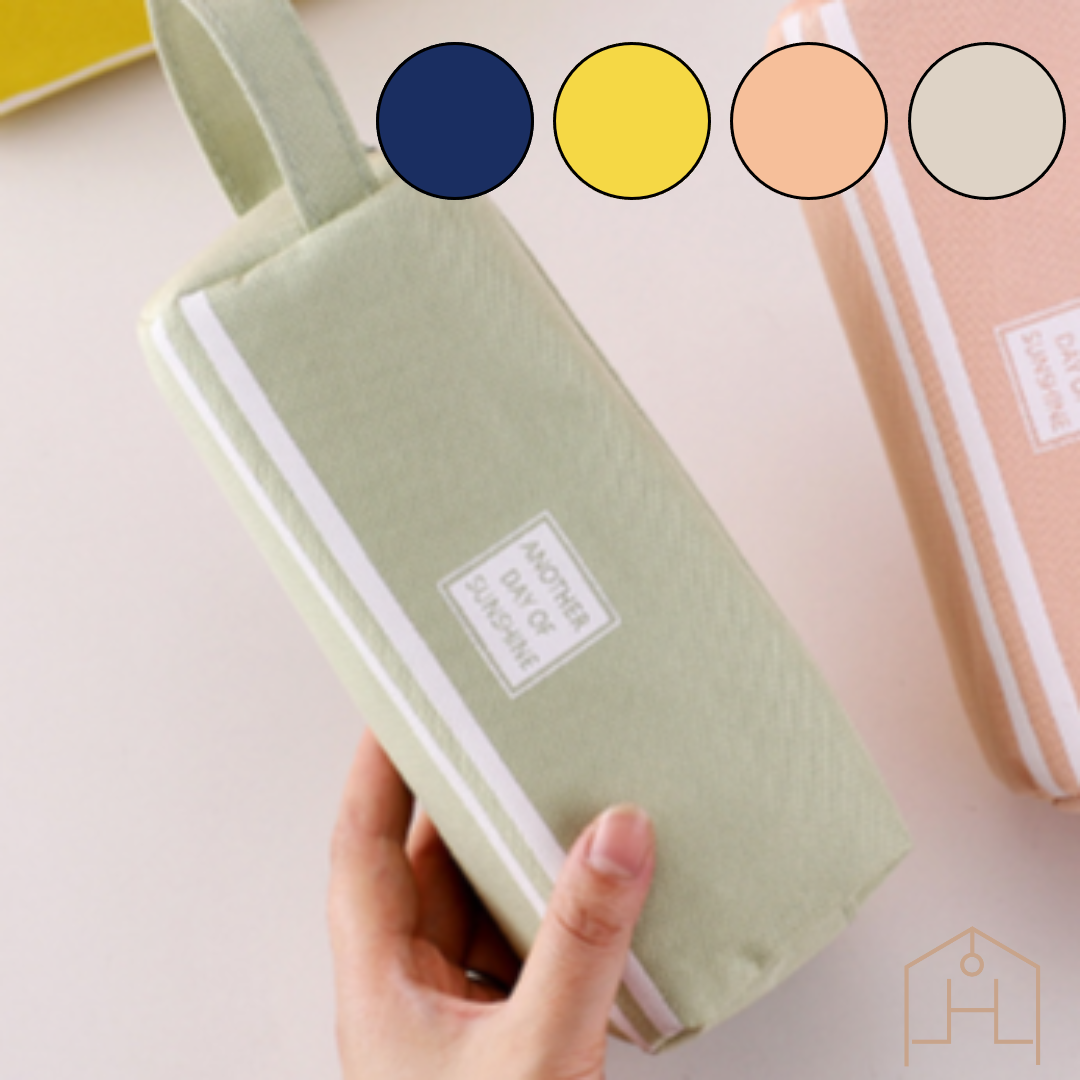 현재하우스 대용량 손잡이 캔버스 천 필통, 1개, 라이트그린 9,900원