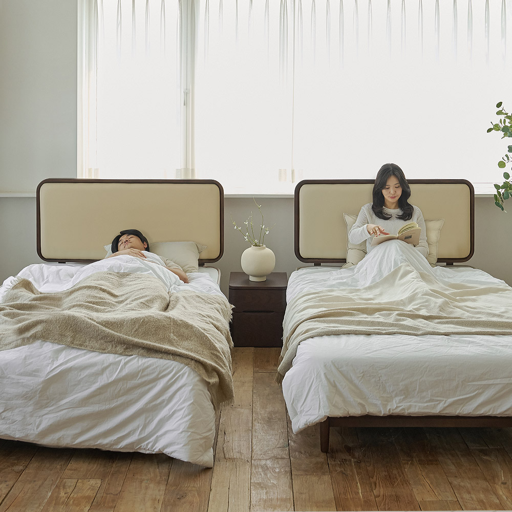 상일리베가구 고흐 롱바디 가죽헤드 원목 부부 트윈침대 프레임 LSS 2개 + 본넬매트리스 + 협탁 1,039,000원