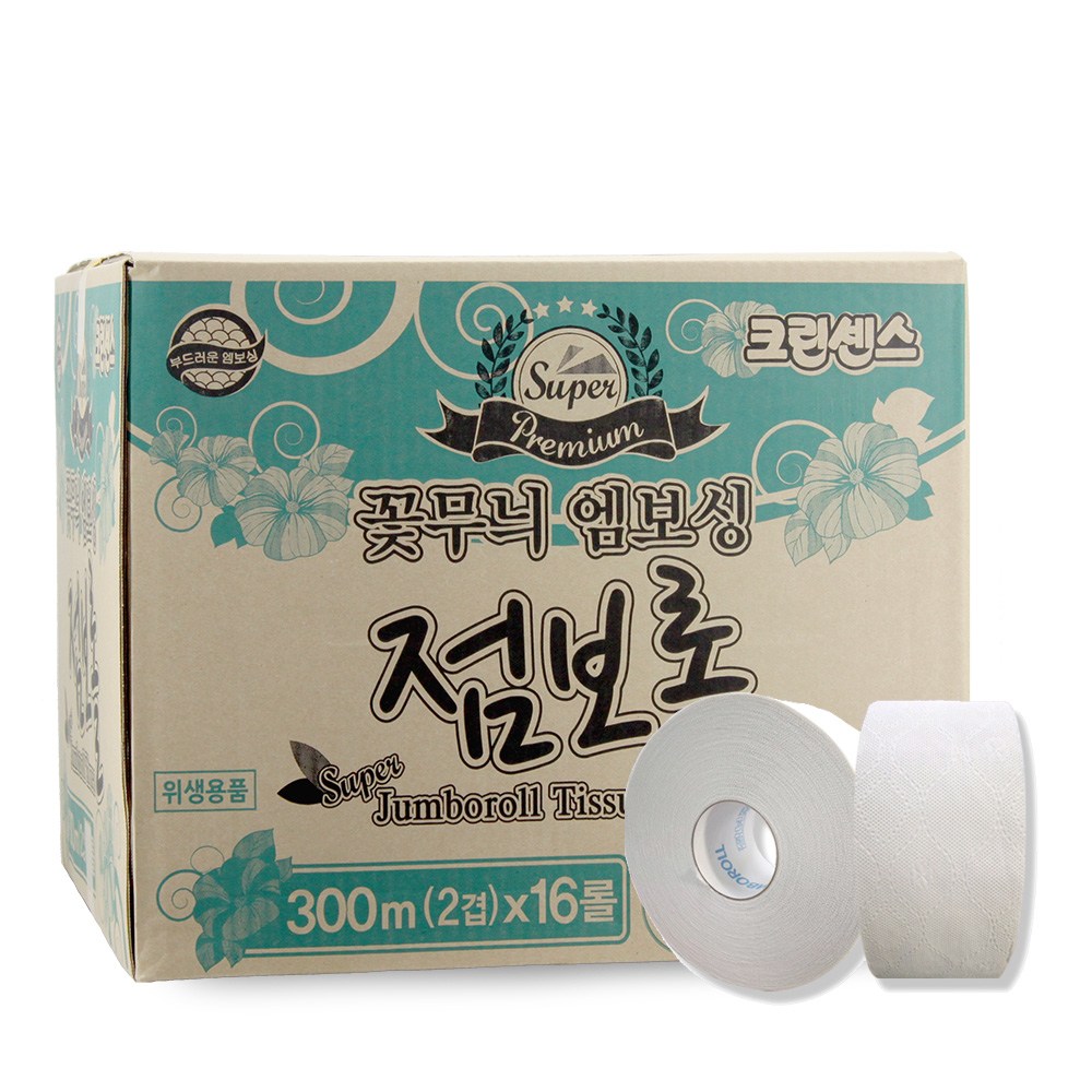 크린센스 슈퍼 꽃무늬 엠보싱 점보롤 300m(2겹)x16롤 37,000원