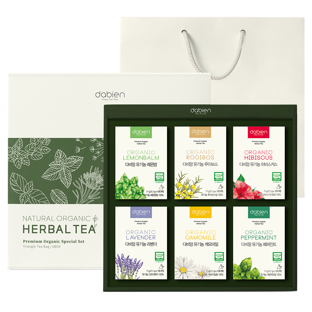 다비앙 유기농 허브티백 선물세트 2호, 허브티 6종 + 선물박스 + 쇼핑백, 1세트 34,580원