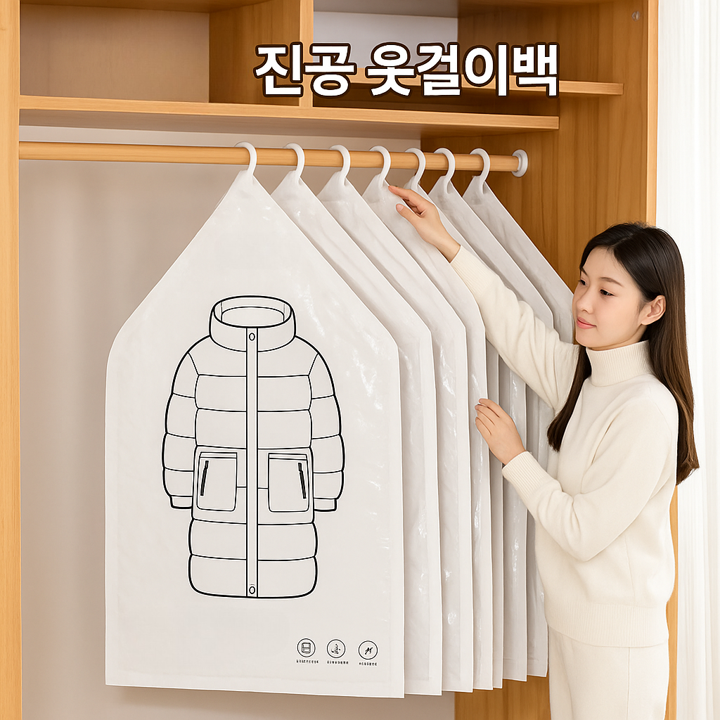 공간 절약 걸이식 의류 진공 방진 커버 옷걸이형 패딩 겨울옷 대형의류 정리수납 진공팩 5P세트 15,800원