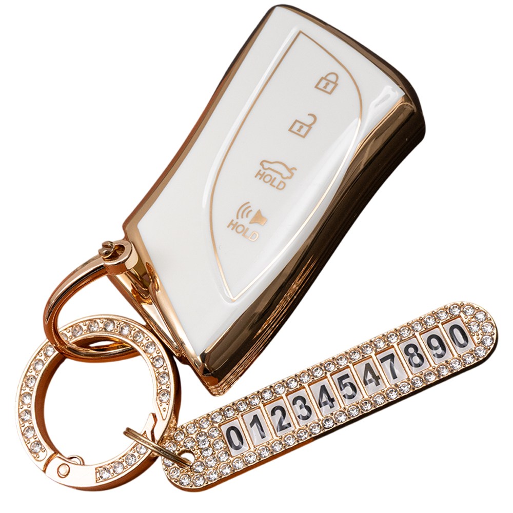 렉서스 호환 TPU 자동차 키 케이스 번호판 키링 키홀더, 4버튼_TA94_KH03, 화이트골드 12,900원