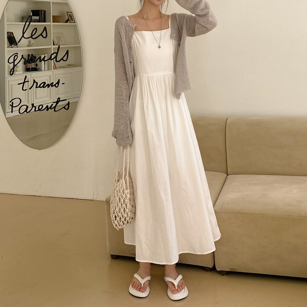 잇진 여성 어깨끈 조절 바캉스 뷔스티에 끈 나시 롱 원피스 23,900원