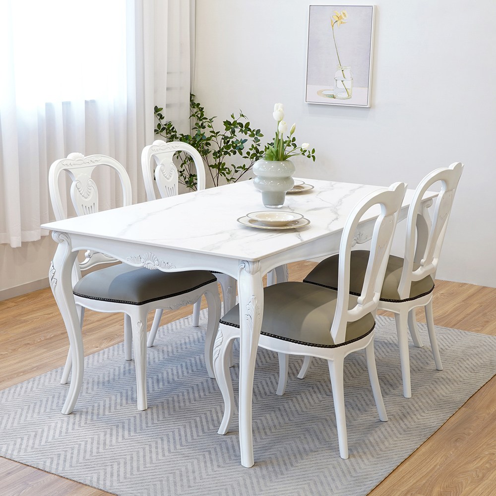 피어젠가구 린 프렌치 엔틱 4인용 세라믹 식탁 세트 화이트 1,545,120원