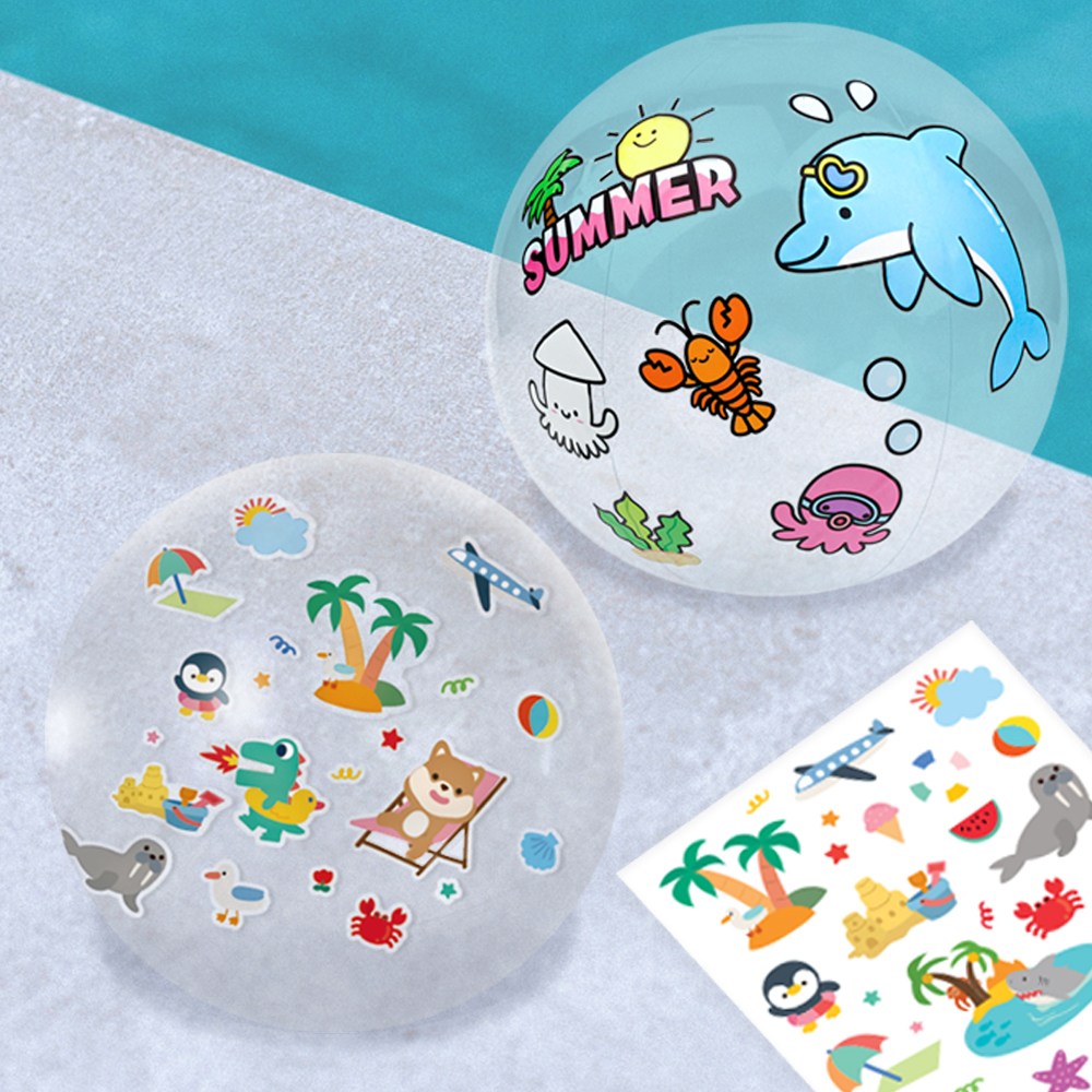 오늘놀이 투명 비치볼 꾸미기 키트 여름 바다 스티커 추가 옵션 물놀이 용품, 비치볼 세트 + 바다 스티커, 1개 4,700원
