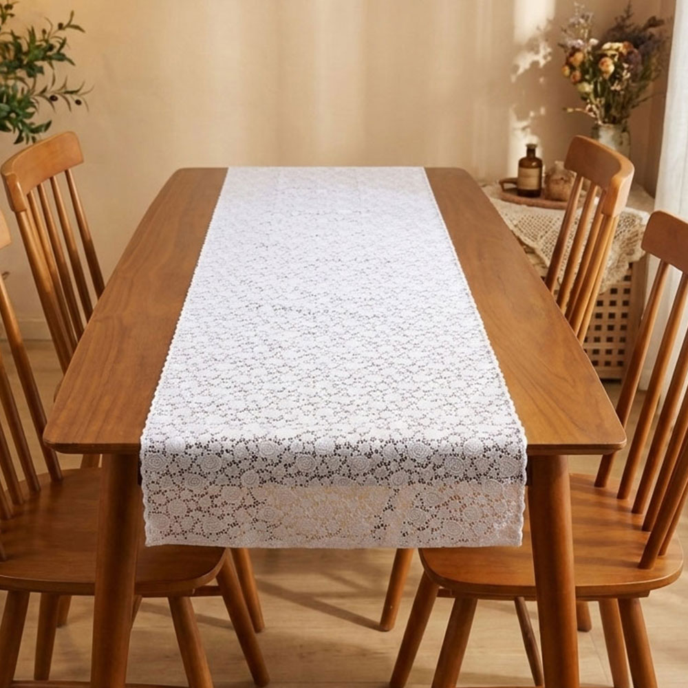 스마일엔 거실장덮개 협탁보 식탁러너 서랍장커버 장식장덮개 화장대덮개, 장미(화이트), 1개, 50*180cm 12,000원