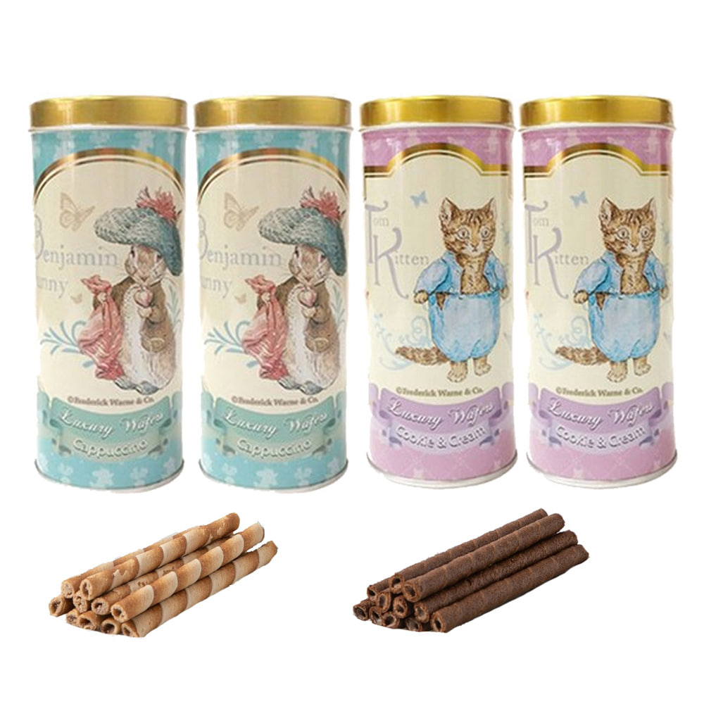 피터래빗 럭셔리 웨이퍼 롤 과자 쿠키 웨하스 100g 카푸치노 3개+쿠키앤크림 3개 유치원 간식, 100g 23,900원