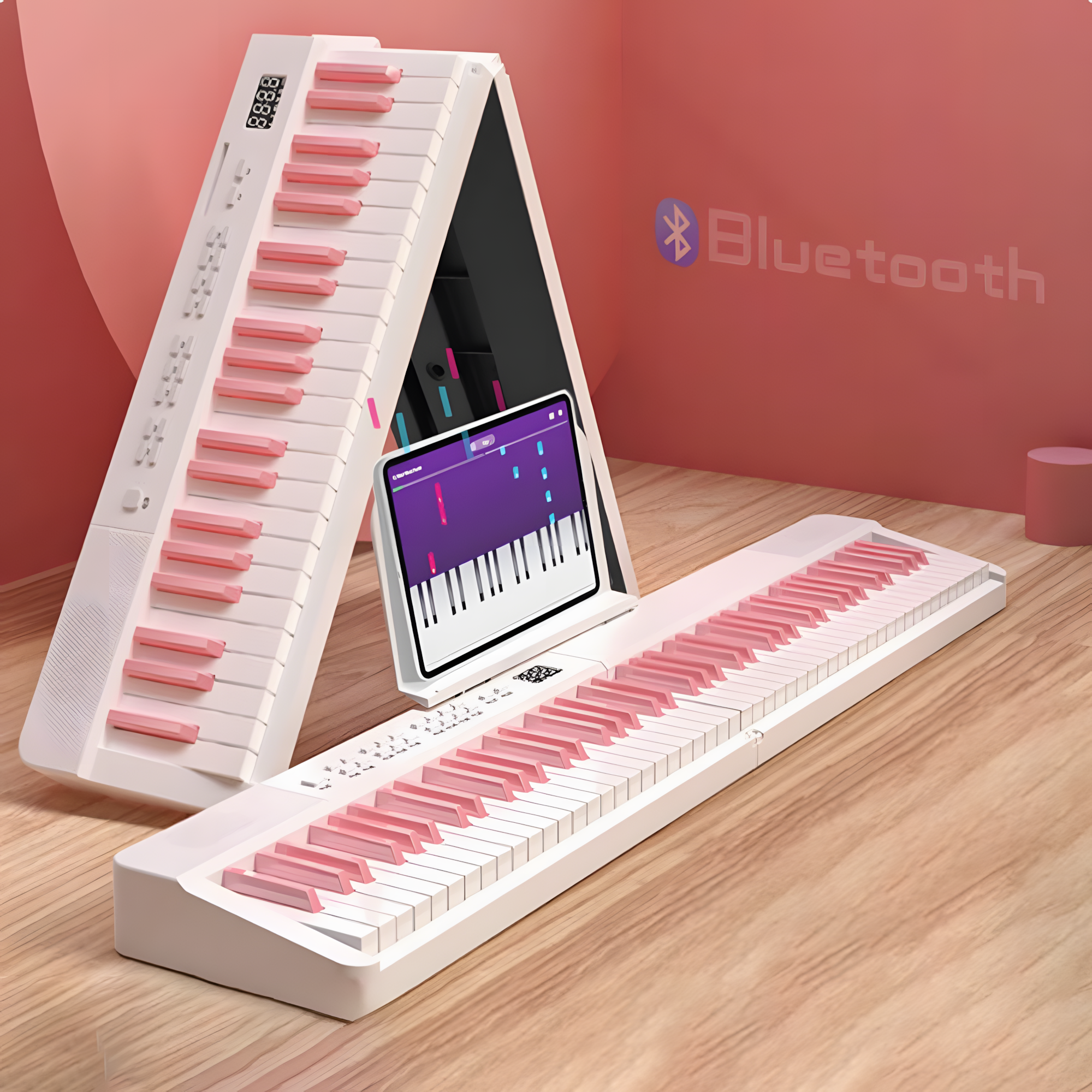 쇼넷 접이식피아노 휴대용 디지털 연습용 단체 블루투스 입문용 무선 88건반, 핑크2, 1개 164,900원