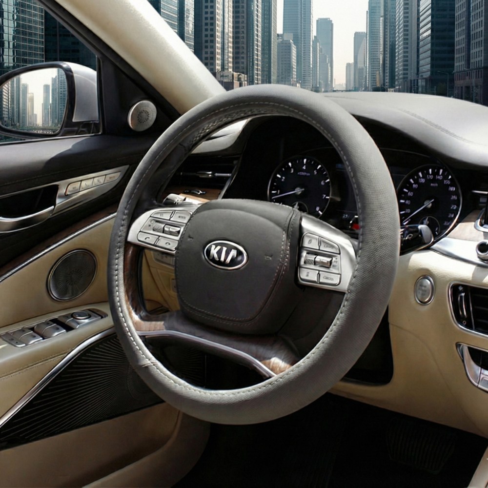 브론티 새차 느낌 타공 가죽 자동차 핸들 커버(사계절용), 커버 그레이 12,800원