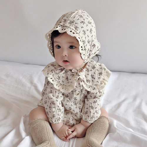 당일발송 아기 신생아 여아 레이스 카라 잔꽃 바디슈트 보넷 모자 세트 외출복 29,800원