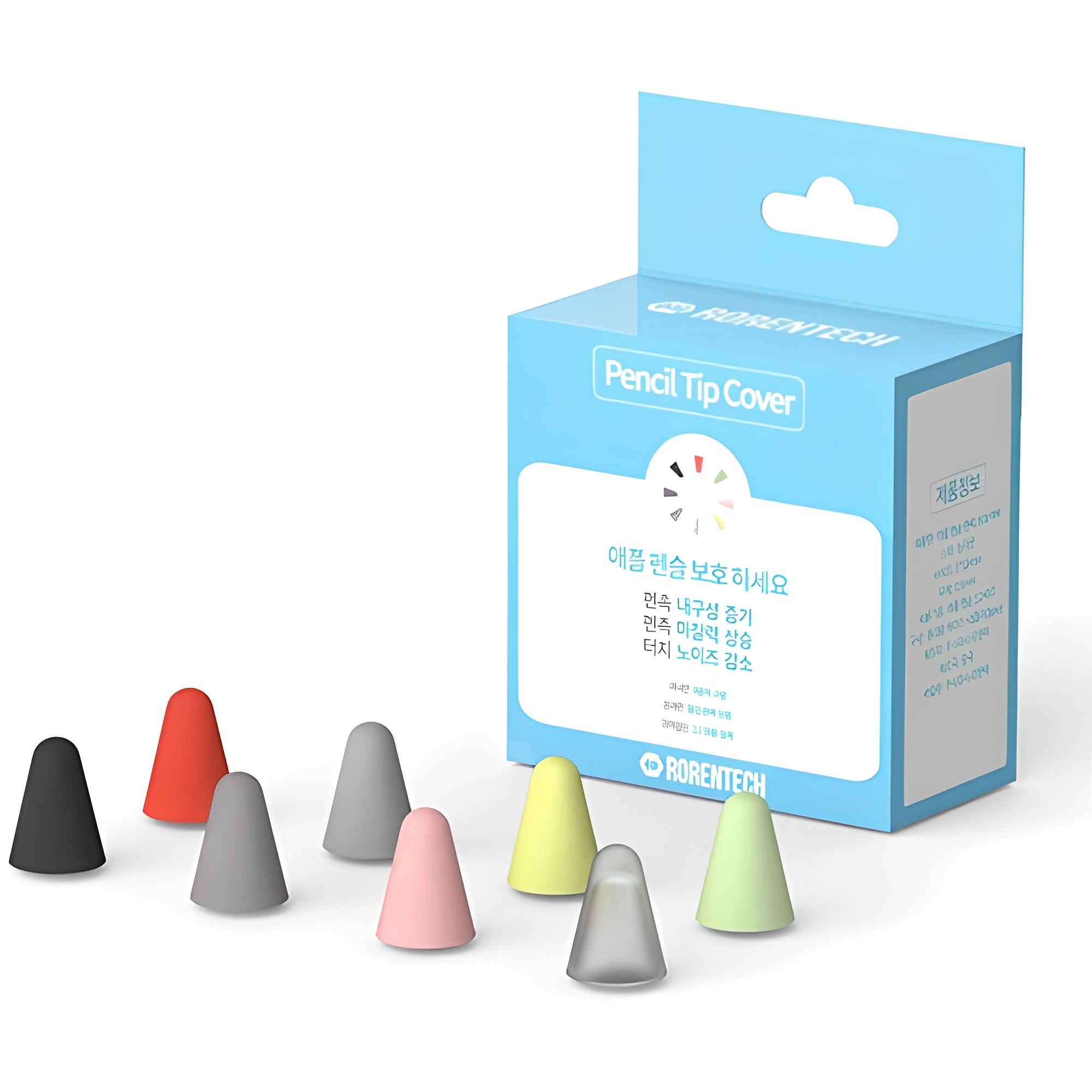 로랜텍 애플펜슬 펜촉 보호캡 8종 세트, 레드, 옐로우, 그린, 핑크, 네이비, 그레이, 투명, 블랙, 1세트 4,900원