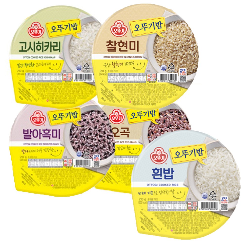 오뚜기밥 잡곡밥 5종세트 오뚜기밥 3개 + 찰현미 3개  + 오곡 3개 + 발아흑미 3개 + 고시히카리 3개 20,000원