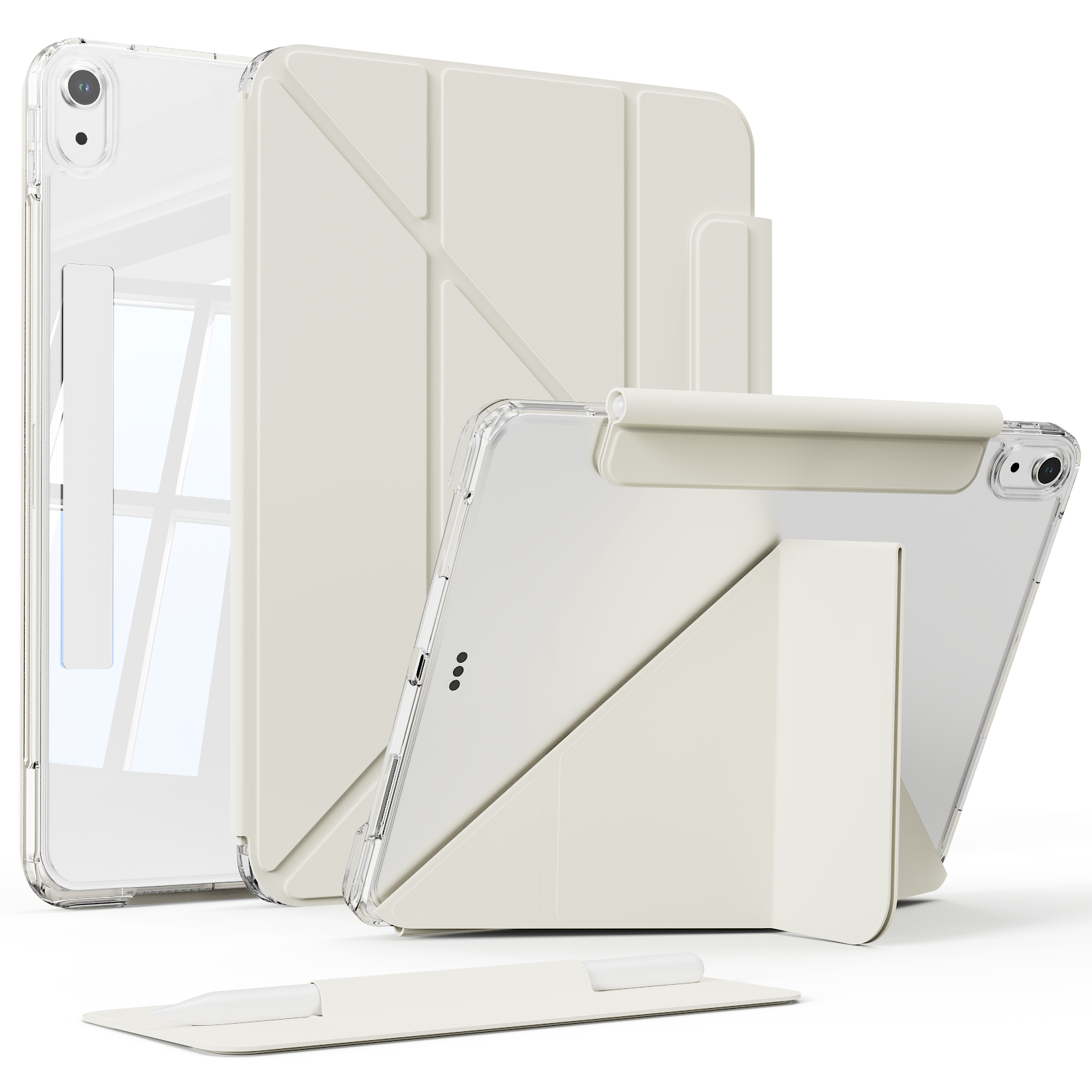 AOUB iPad 보호 케이스 Air 11인치(M4) Y자형 멀티 앵글 접이식 스탠드 iPad10/11/12세대 자석 분할 Pro 11인치 자동 각성 휴면 연필 보관 무료 배송, 흰색, 1개 21,250원