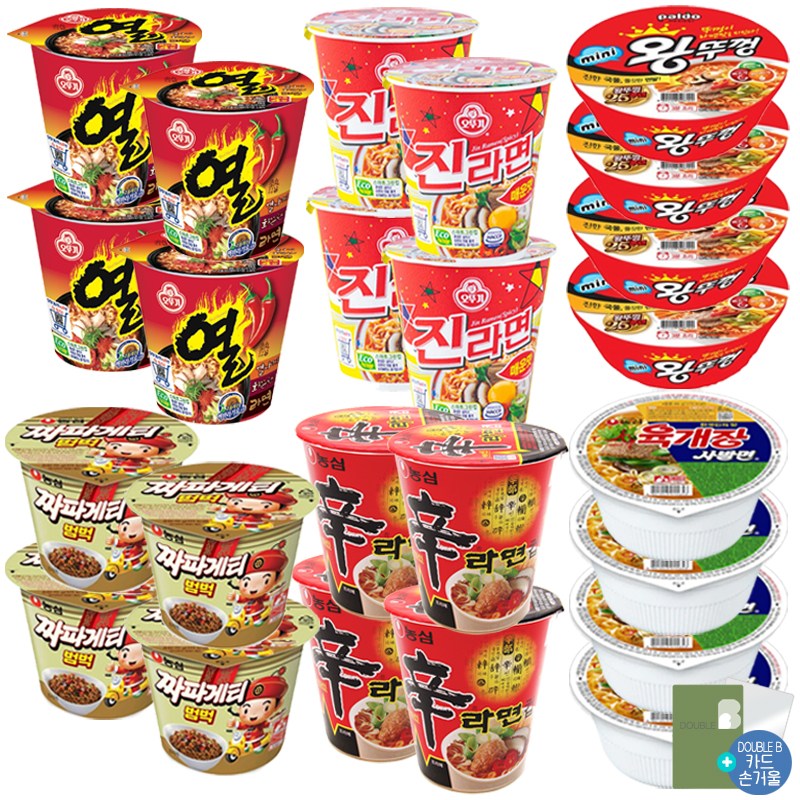 더블비 농심 오뚜기 팔도 컵라면 6종 총 24개 (육사발 4개 + 진라면 매운 4개 + 참깨 4개 + 신라면 4개 + 짜파범벅 4개 + 미니왕뚜껑 4개)+더블비카드거울 77,500원