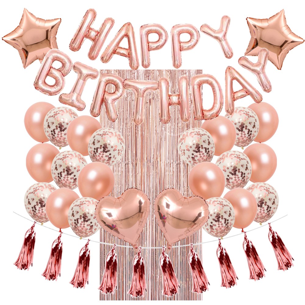 하트 스타 생일 은박풍선 컨페티 혼합풍선 파티커튼 럭셔리 생일파티용품 세트 [에브리띵스마일] 1027, 1세트, 로즈골드 15,800원
