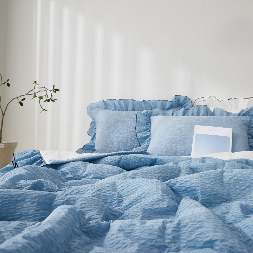 모던 솔리드 프릴 캉캉 시어서커 이불 + 베개커버 세트 73,290원