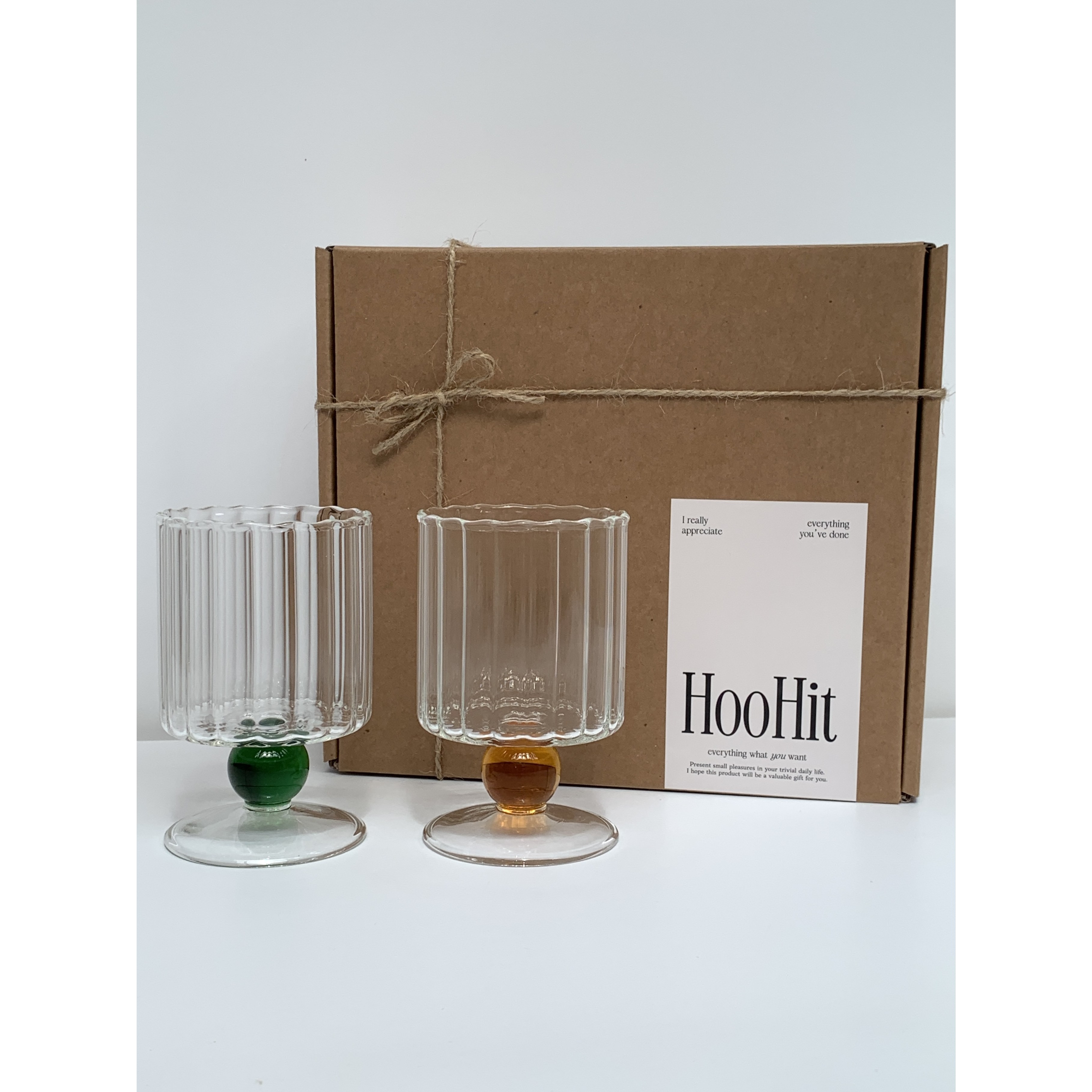 HOOHIT 신혼부부 집들이선물 플리츠 고블렛잔 2P 선물포장+쇼핑백 세트, 1세트, 200ml 38,900원