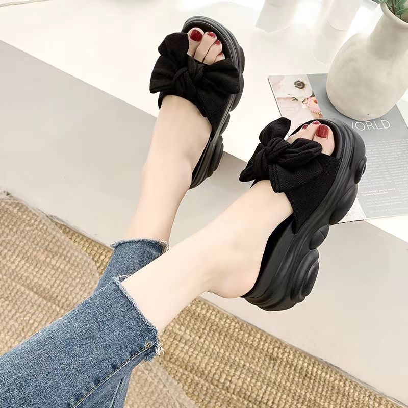 차쿠 통굽 슬리퍼 키높이 리본 굽있는 플랫폼 여자 여름 발편한 푹신한 쿠션 (8cm) B004 29,800원