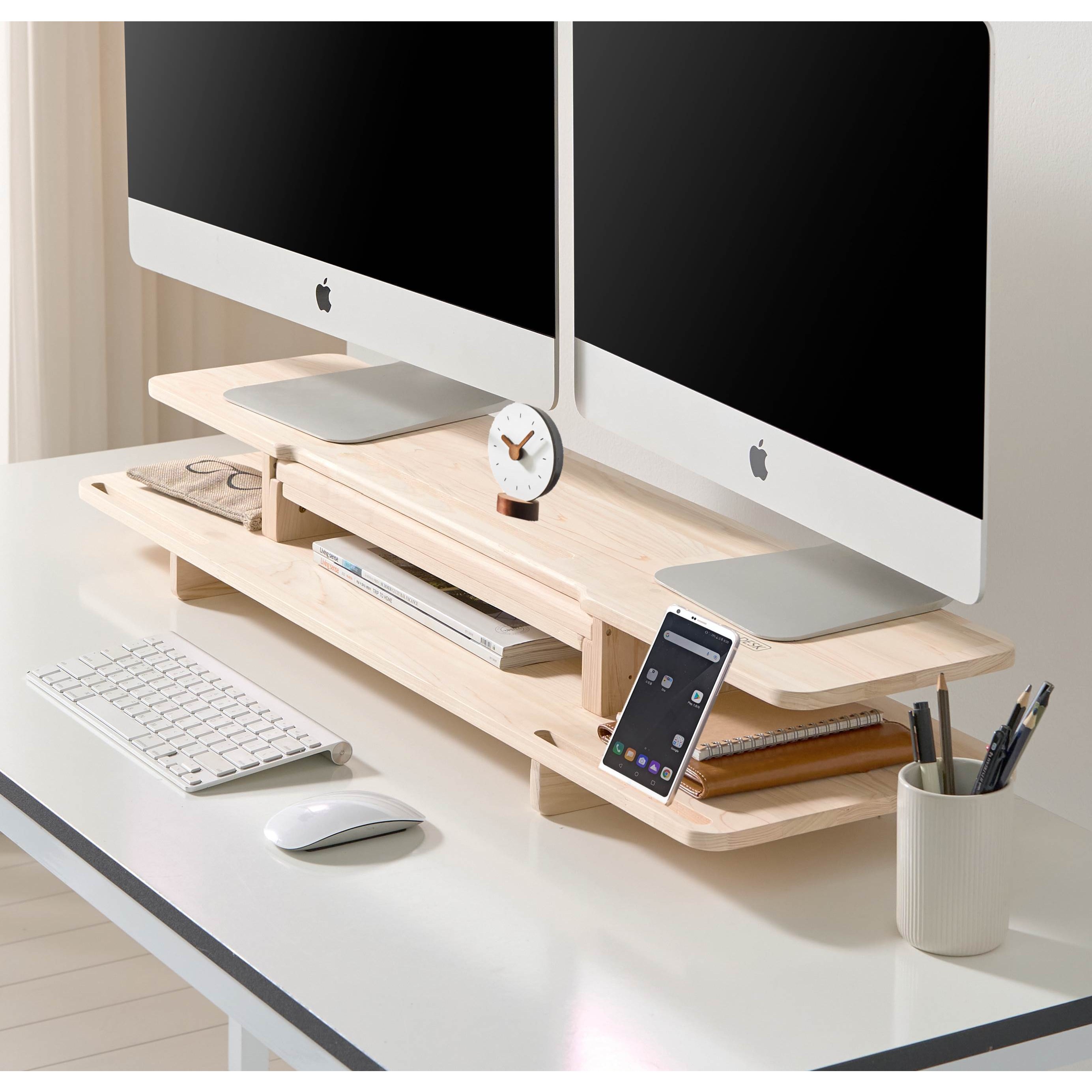 모니터받침대 듀얼 높은 원목 2단 선반 높이선택 최대17.5cm 69,000원