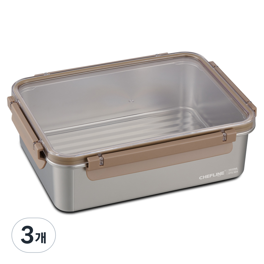 셰프라인 스텐 SUS304 전자레인지사용가능한 스텐블록 밀폐용기 4호 CLIH-S3500, 3개, 3.5L 50,700원
