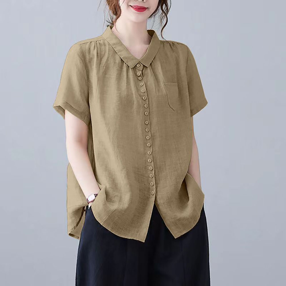 IWMAFT 여성 여름 린넨 반팔 셔츠 루즈핏 버튼 디자인 데일리 캐주얼 TY289 20,500원