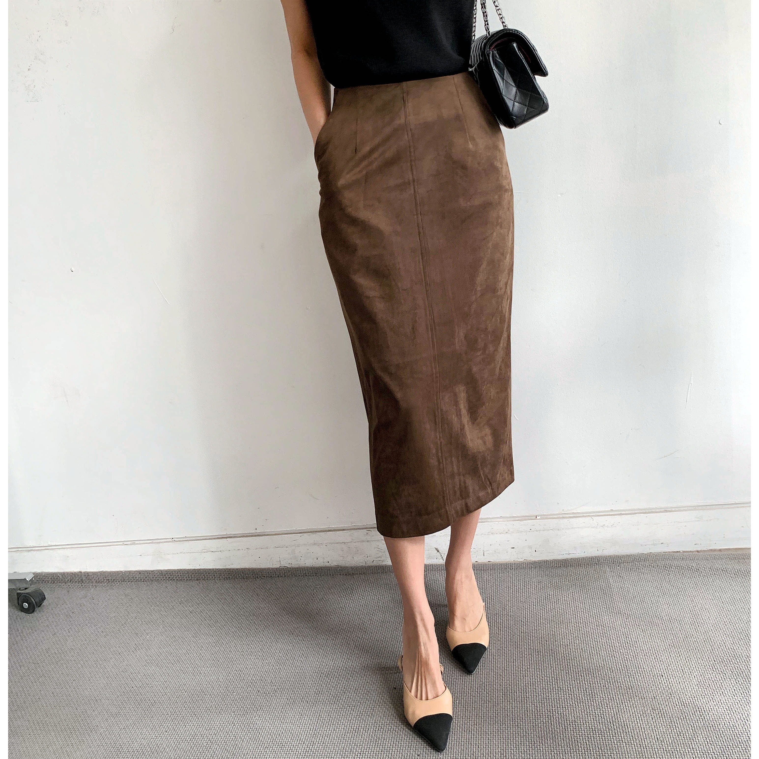 [마켓제이MARKETJ스판12%] 스판 스웨이드 H라인스커트(3col) 44,900원