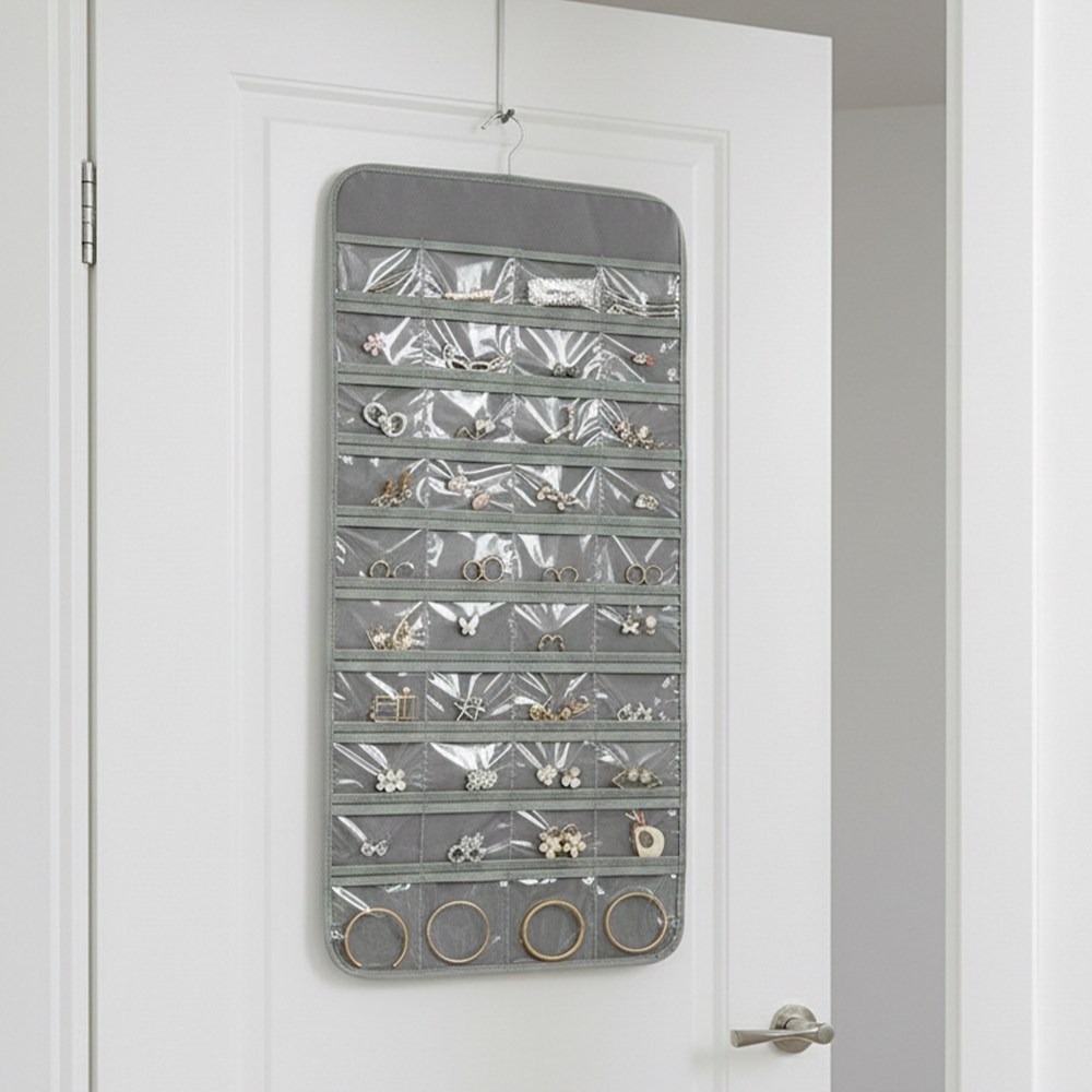 모두일상 악세사리 수납 벽걸이 파우치 양면 80칸 옷장걸이 귀걸이 반지 목걸이 정리함, 1개, 그레이 8,200원