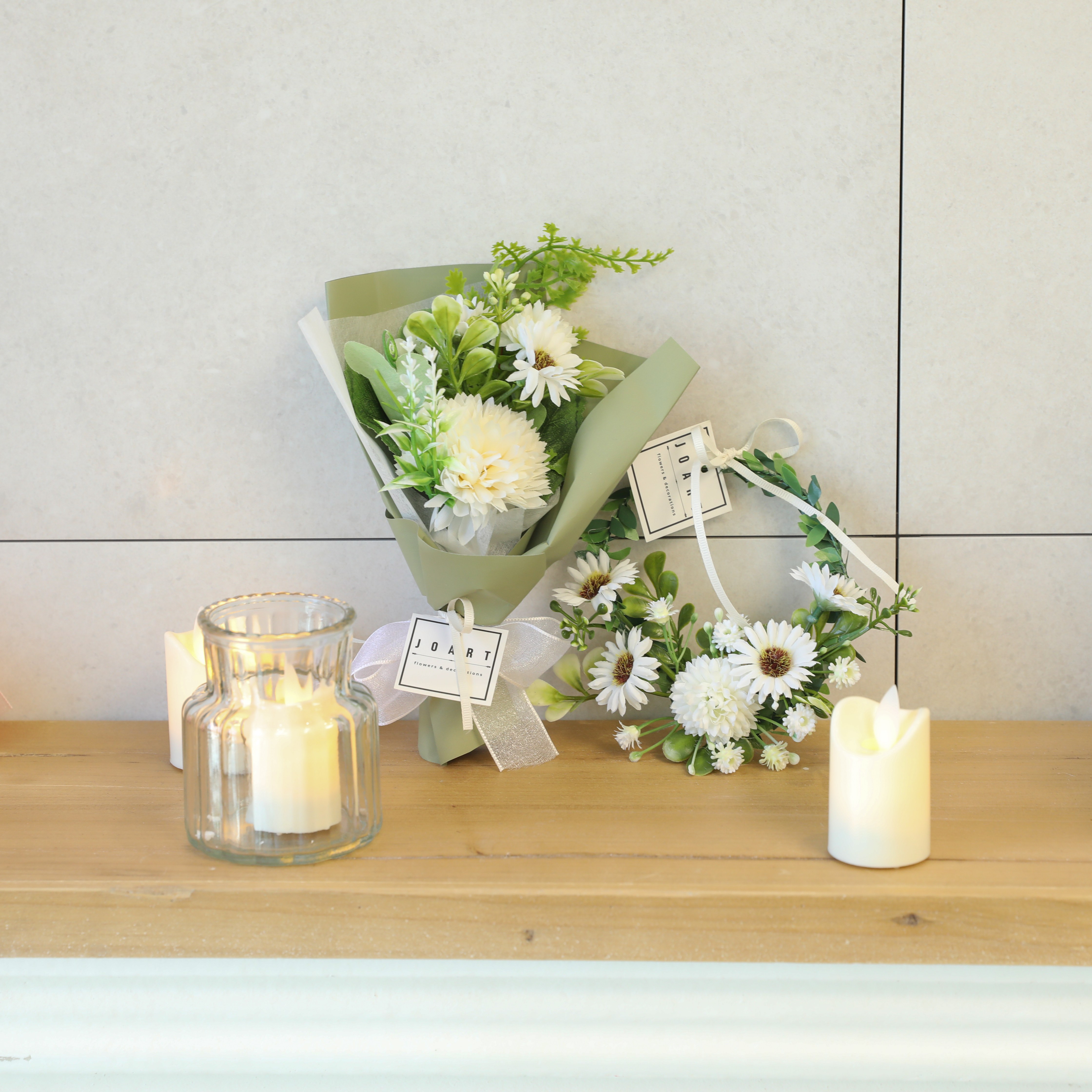 핸드메이드 고급 폼폼데이지 꽃다발+리스 세트 납골당 성묘 14,900원