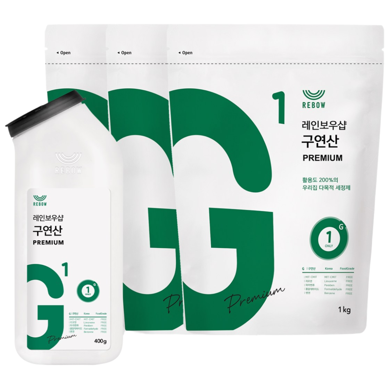 리보우 구연산 프리미엄 톡톡이 리필 세트 (1kgx3), 1세트, 3400g 29,900원