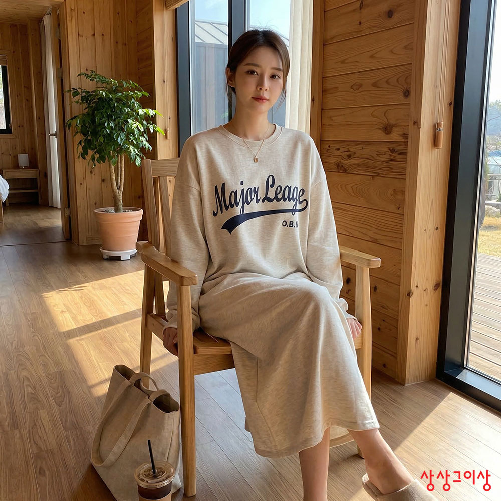 상상그이상 여성용 국내제작 간절기 메이저 원피스 빅사이즈 오버핏 면100 레터링 포인트 마실룩 홈웨어룩 22,950원