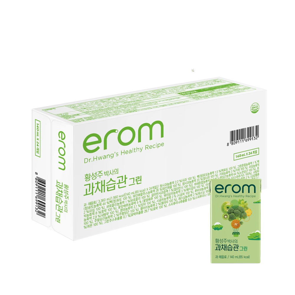 EROM 황성주박사의 과채습관 그린 청사과 백포도 라임 식이섬유 140ml 24팩 16,300원