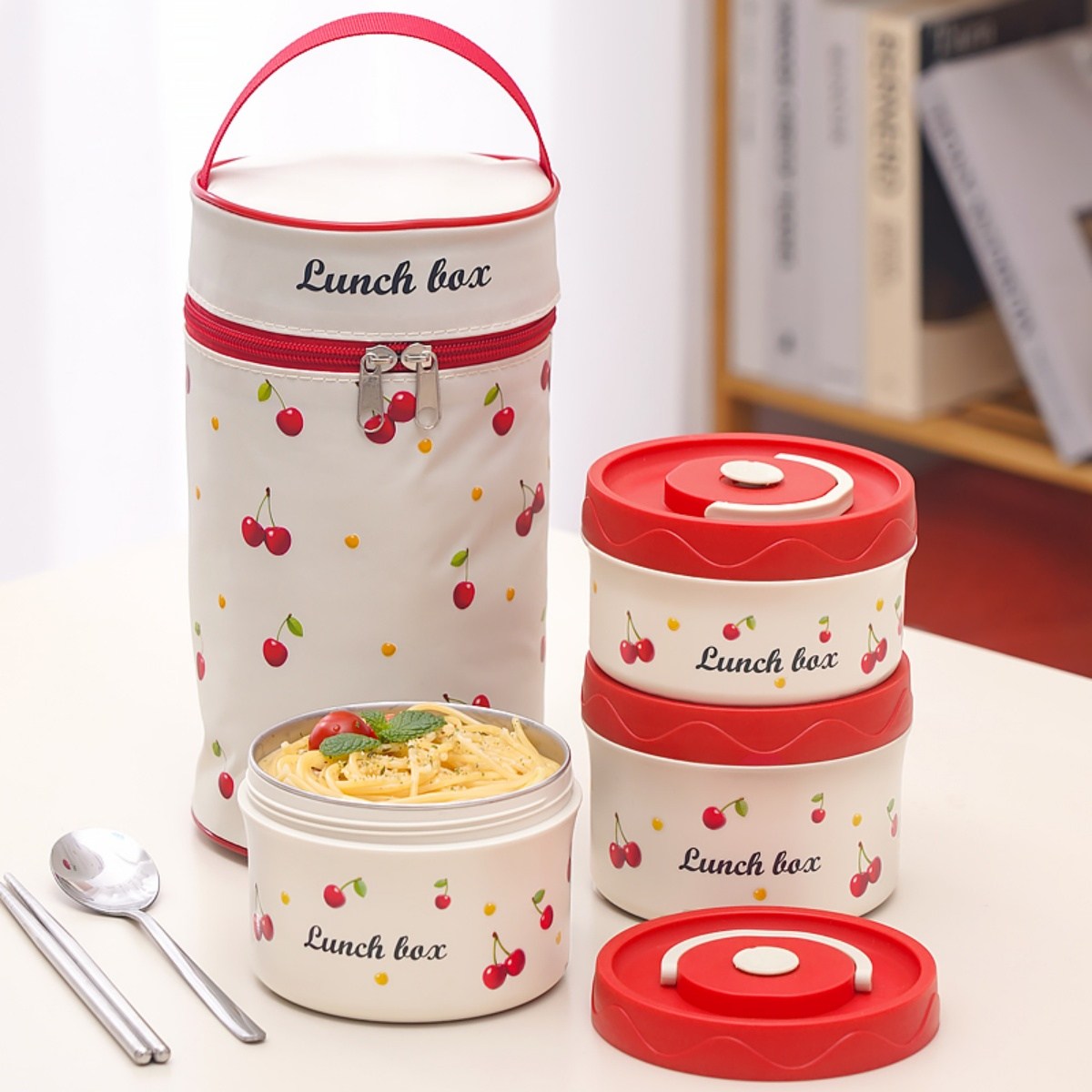 Majesun 304 휴대용 스테인리스 보온도시락통 전자레인지 적용 2단 3단 4단 휴대용가방 포함, 3개, 붉은색 23,390원