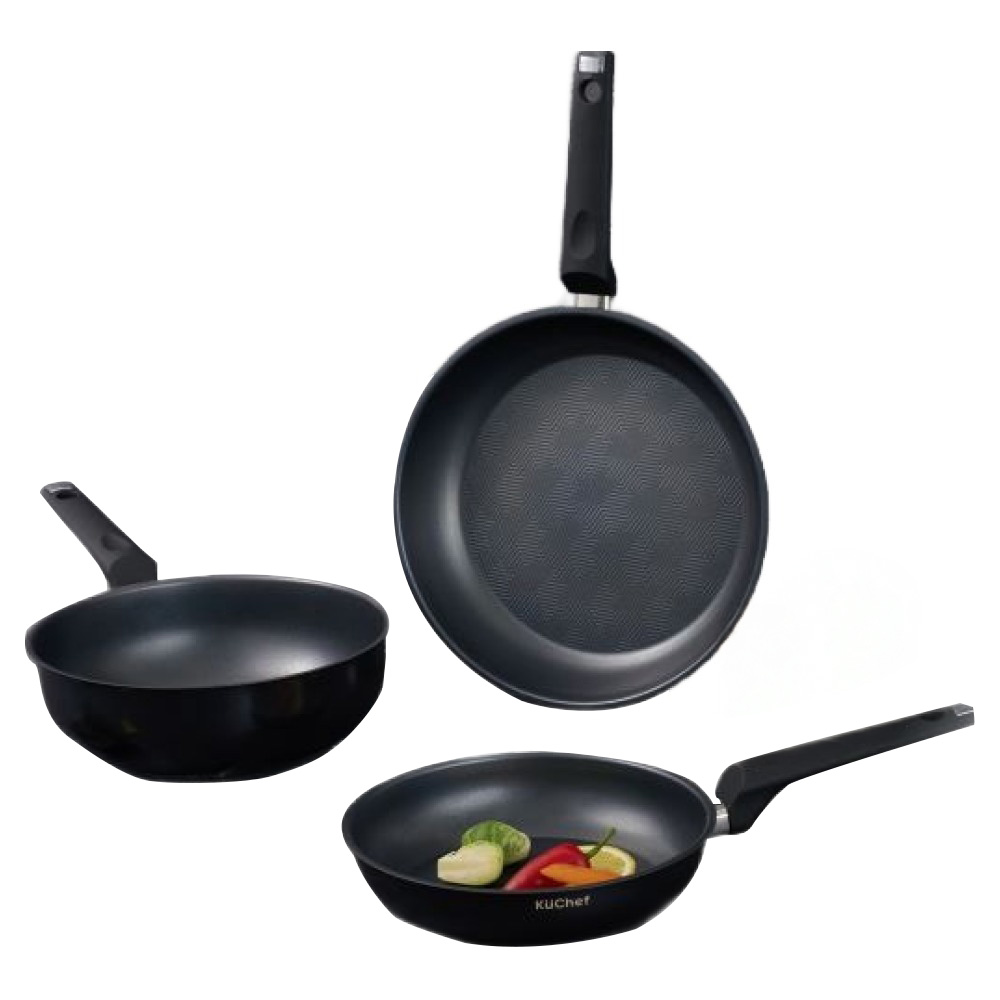 쿠쉐프 인덕션 스텐 세라믹 코팅 프라이팬 세트 3개, 블랙, 프라이팬 22cm + 궁중팬 24cm + 프라이팬 28cm, 1세트 227,000원