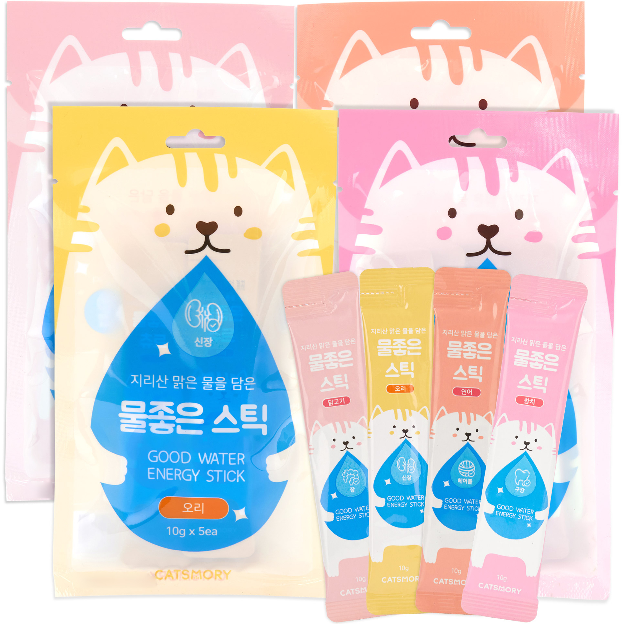 캣츠모리 고양이 물좋은 스틱 간식 4종 5p 세트, 닭고기, 연어, 참치, 오리, 200g, 1세트 23,380원