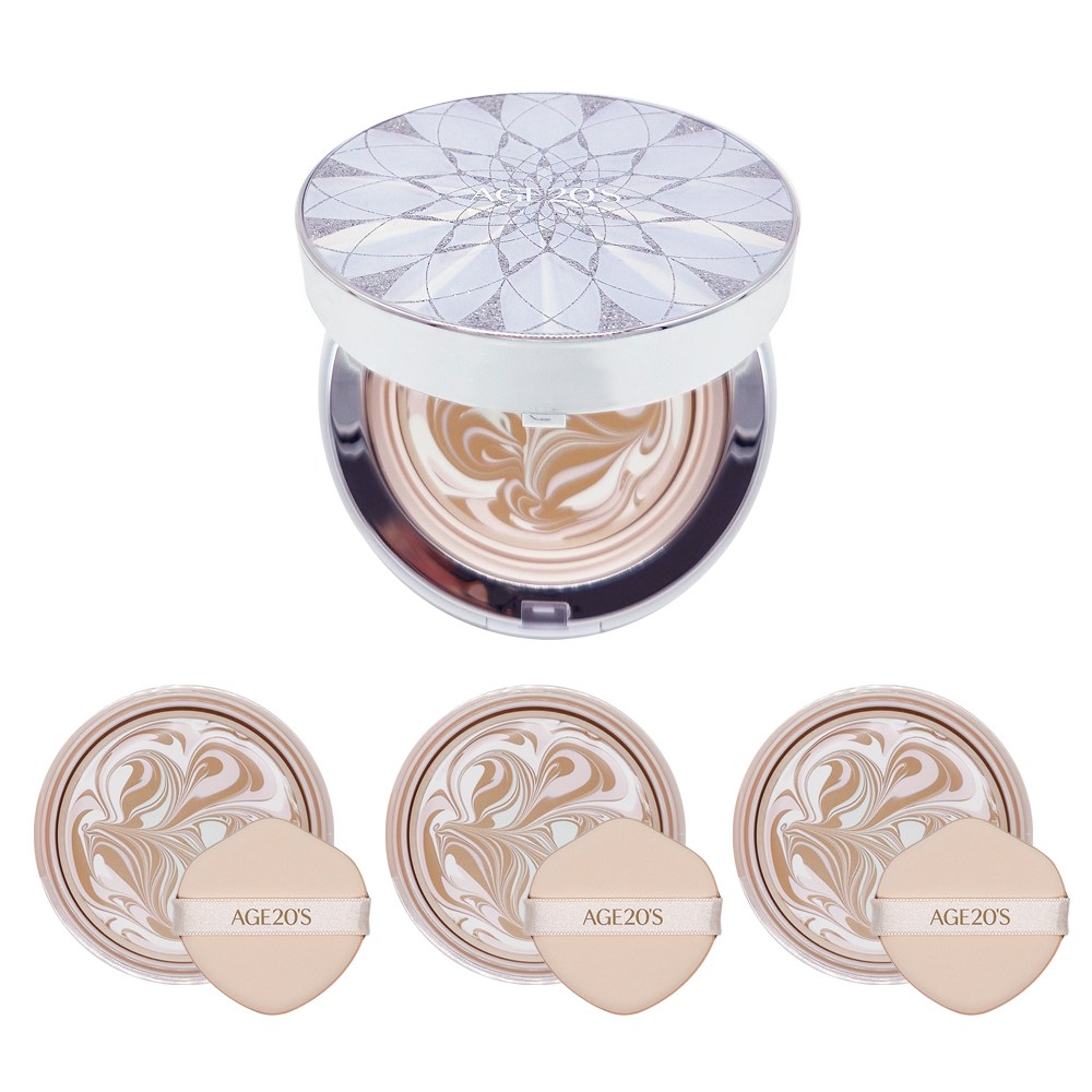 에이지투웨니스 최신상 에센스 팩트 더 블루밍 다이아 에디션 21호 라이트 베이지 1개 (SPF50+ / PA++++) + 리필 3개 65,000원