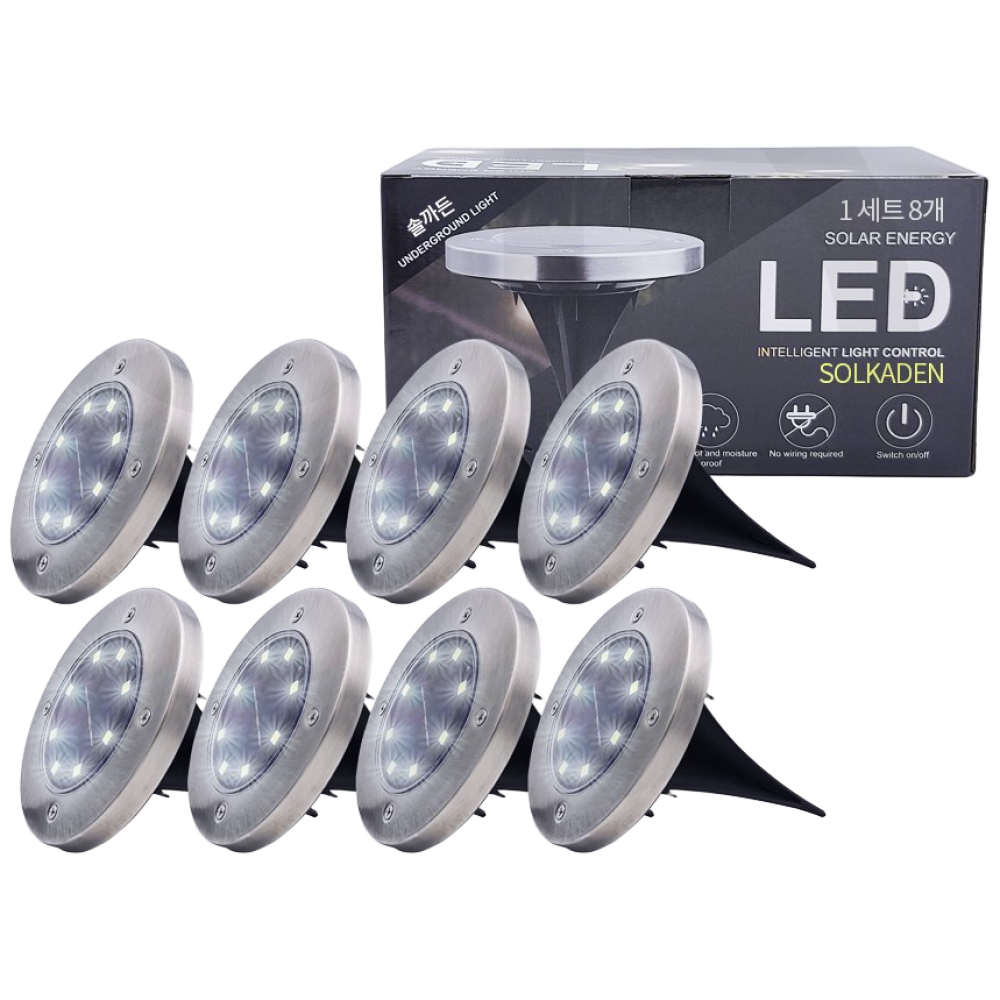 솔까든 태양광 잔디등 8LED 해볕충전 솔라 바닥등 1세트 8개 바닥 매립등 야외 방수 인테리어 잔디조명 23,000원