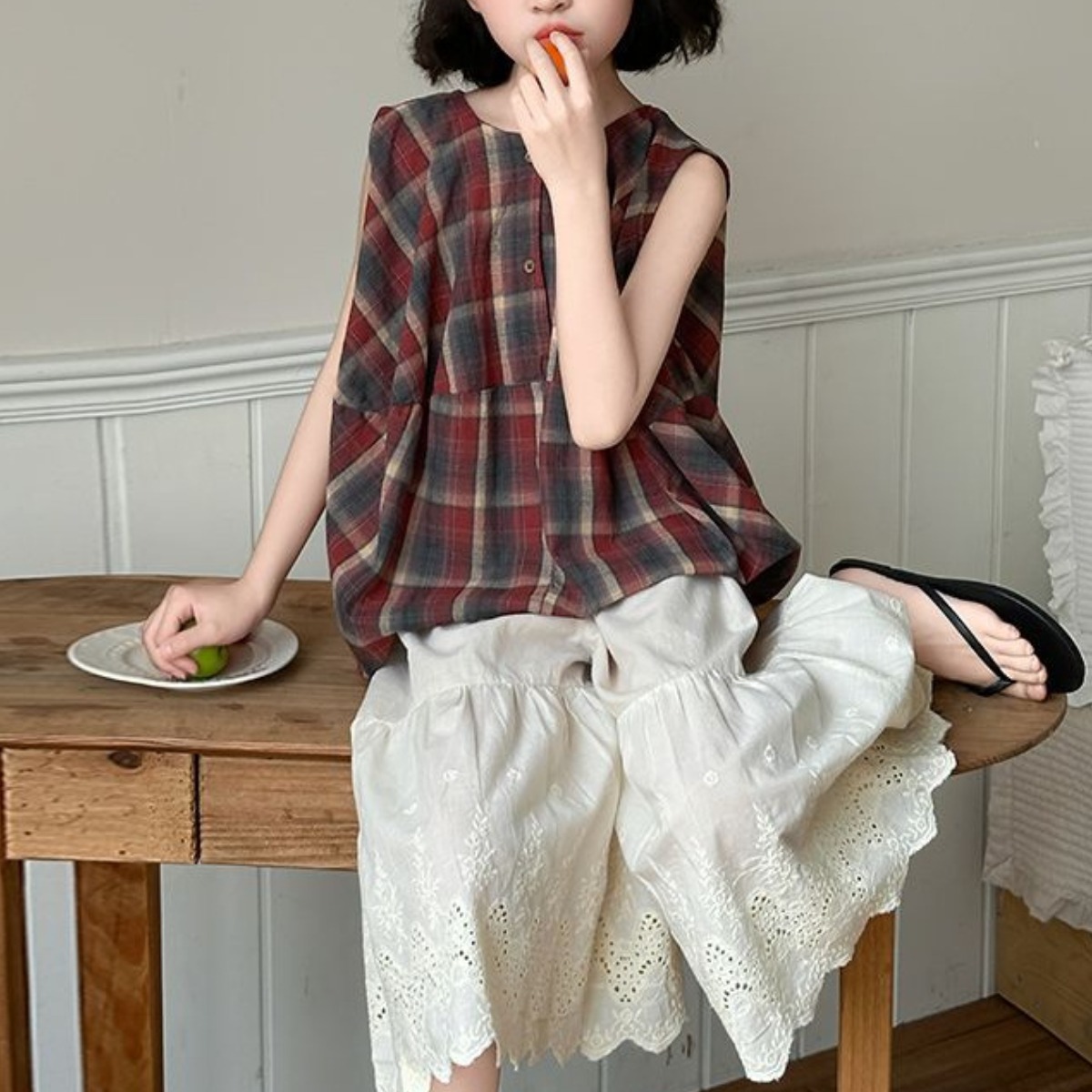 해피유통어린이 캐주얼 체크 민소매 상의+자수 반바지 세트 상쾌하고 귀여운14세 이상XG03 42,910원