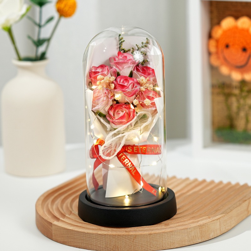 오로라 유리돔 led꽃다발 무드등 기념일선물, 진핑크 장미, 1개 18,900원