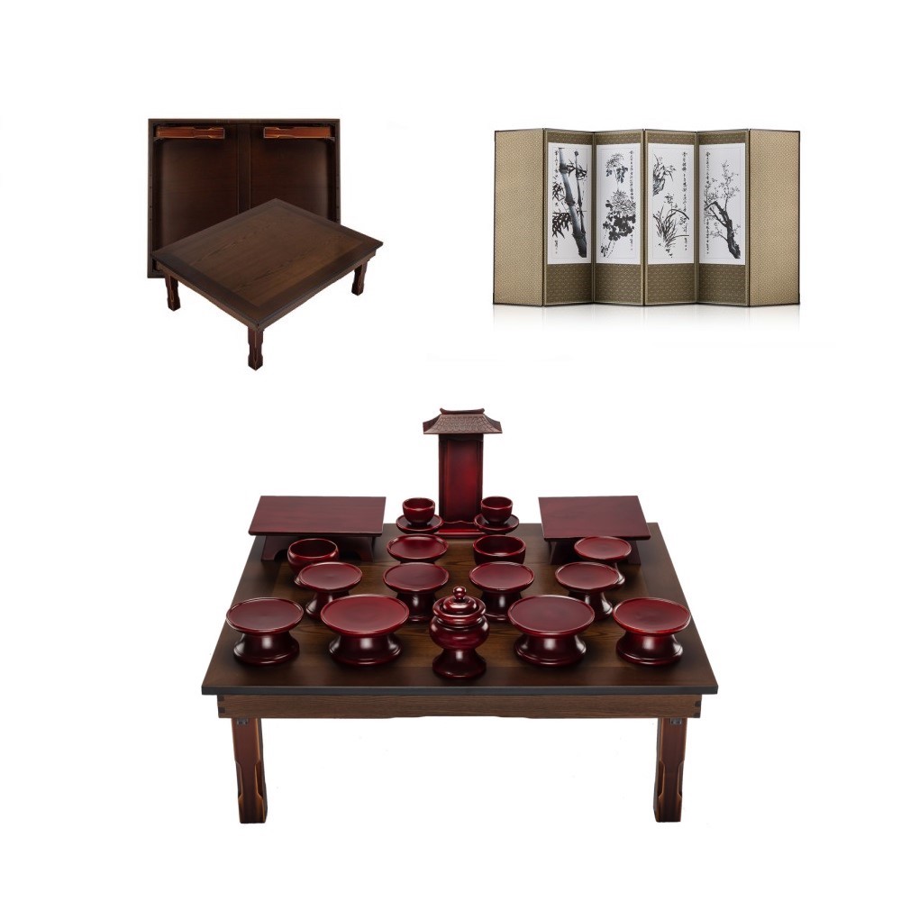 남원 문화재 물푸레 간편실속 제기 20p + 남원 창공 엔틱 다용도상 2.5x3.0 + 미니멀 추사 사군자 비단 6폭병풍 506,680원